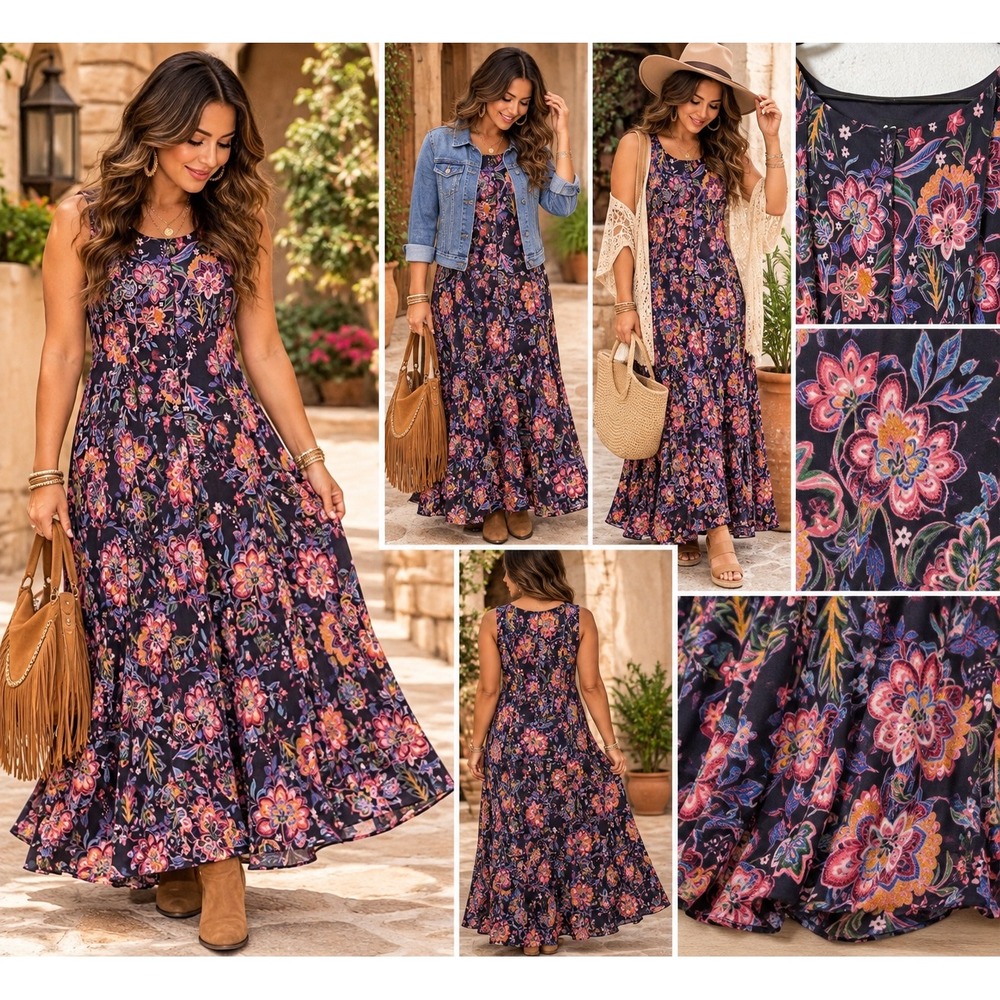 Studio Connection Womens Floral Mesh Sleeveless Maxi Dress Purple Pink Size 12